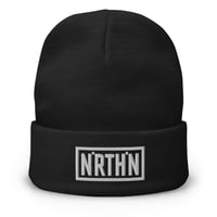 Image 1 of N'RTH'N - Box Logo Embroidered Beanie (White On Black)