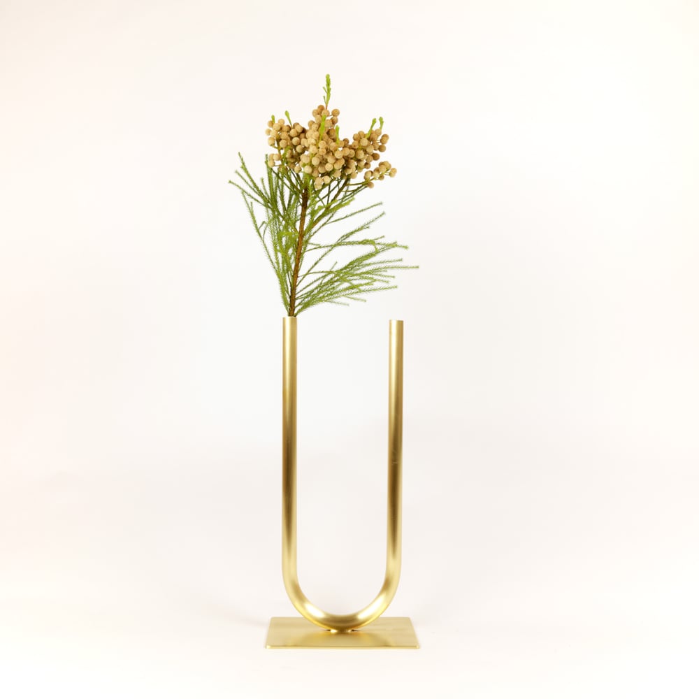 Image of Even Brass U Vase, raw brass: Medium vase, Narrow U, Thick tube