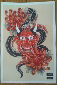 Hannya snake and chrysanthemum