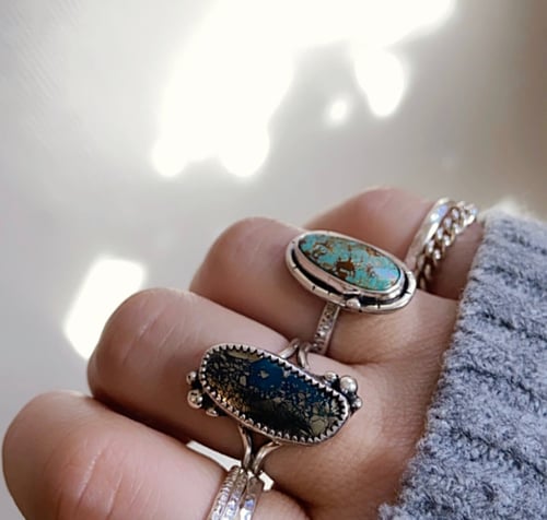 Image of Deep blue Nacozari Pyrite ring