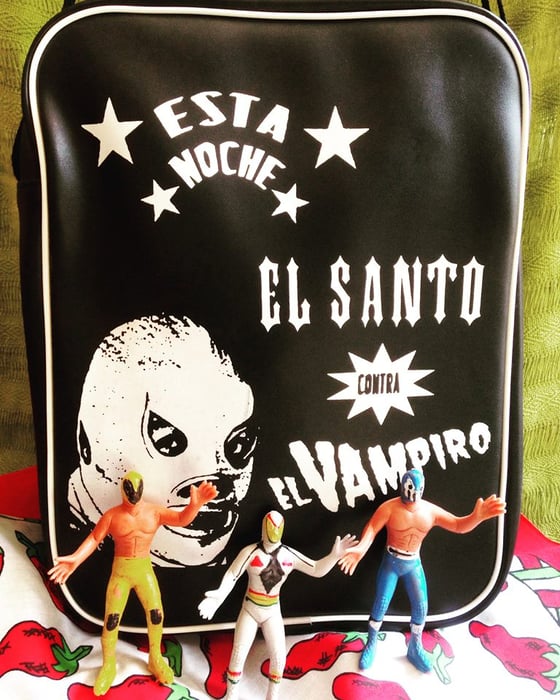 Image of "El Santo" Shoulder Bag & lucha libre dolls