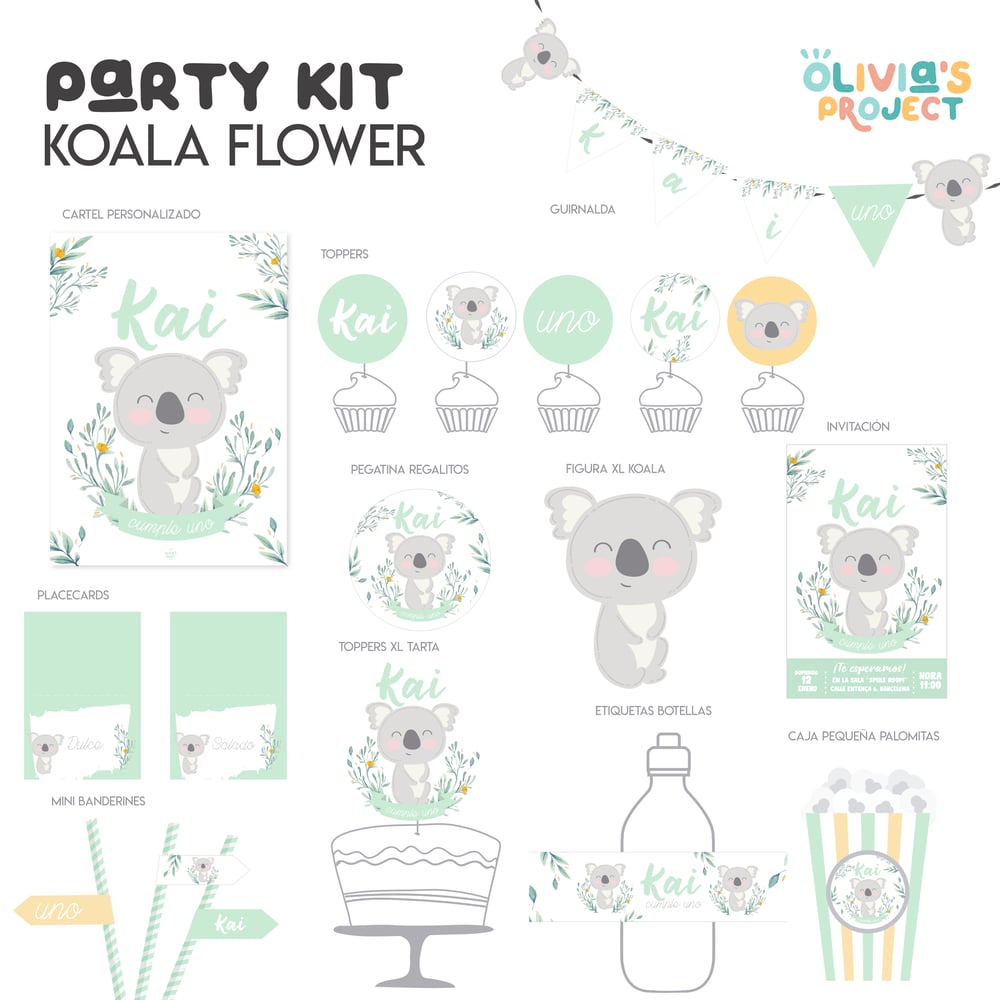 Image of Party Kit Koala Flower Impreso