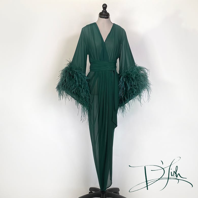 Image of Deep Green Sheer "Selene" Dressing Gown 10% OFF DISCOUNT CODE: FEMMEFATALE
