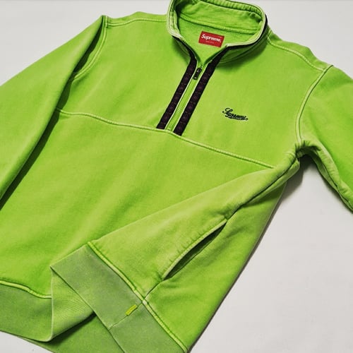 Image of Supreme "Lime Green" Overdyed Half Zip Sweatshirt / Large