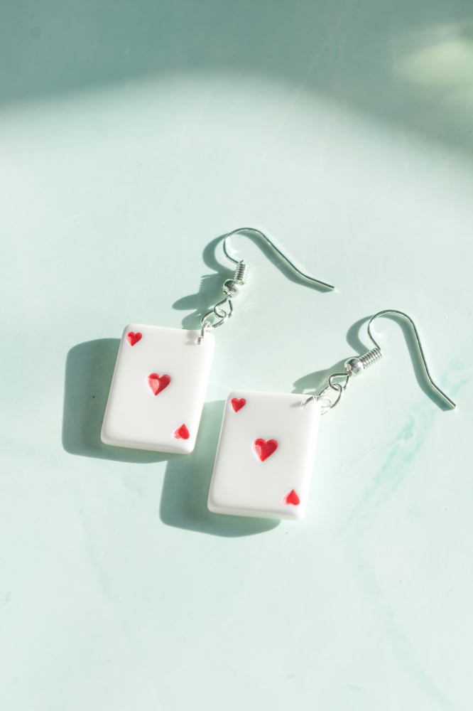 Image of Red Hearts Poker Card Earrings