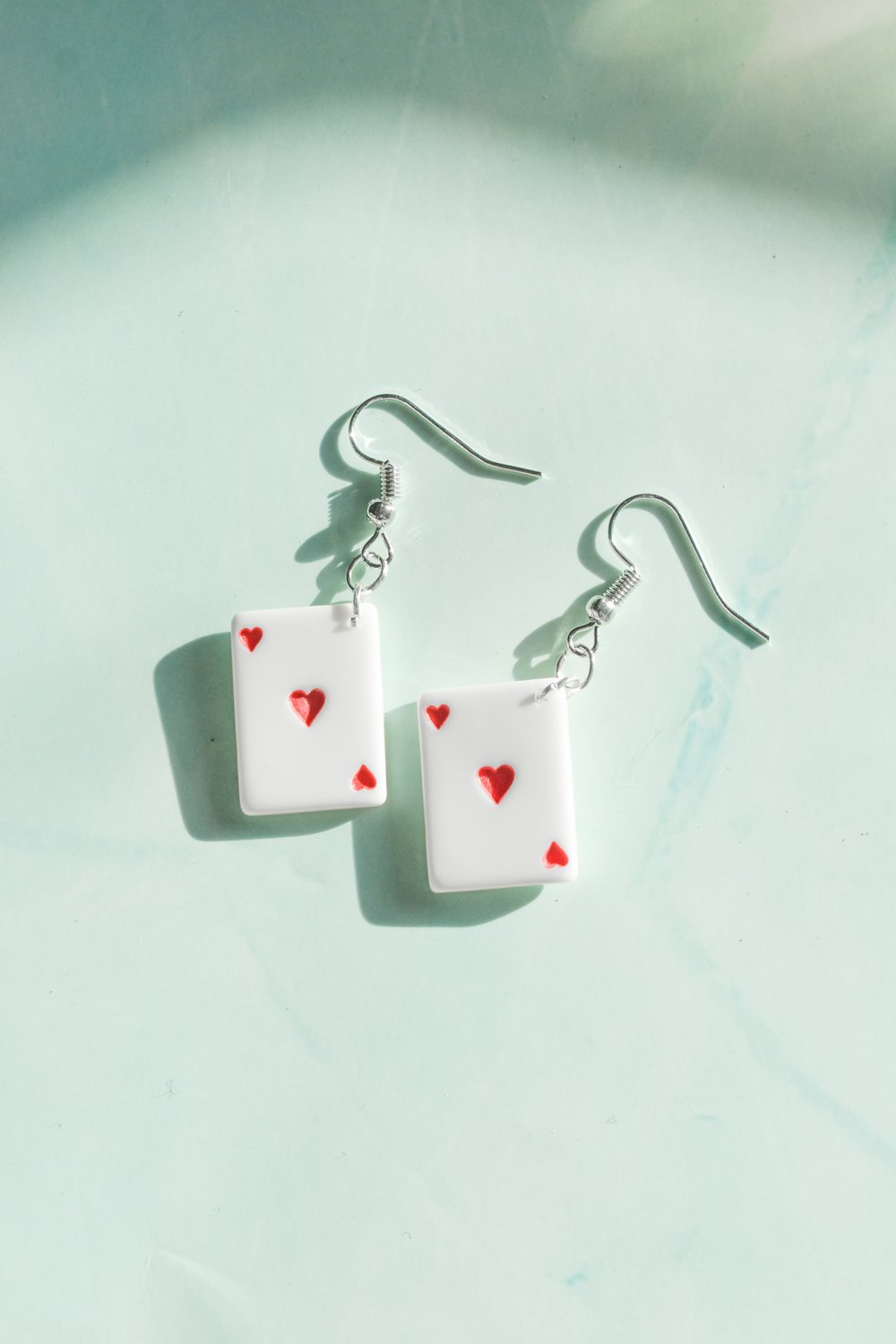 Image of Red Hearts Poker Card Earrings