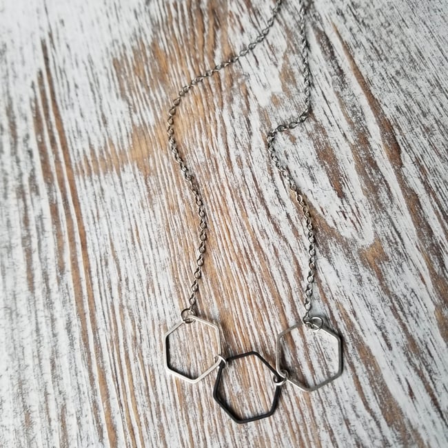 Hexi Trio Necklace (Silver)