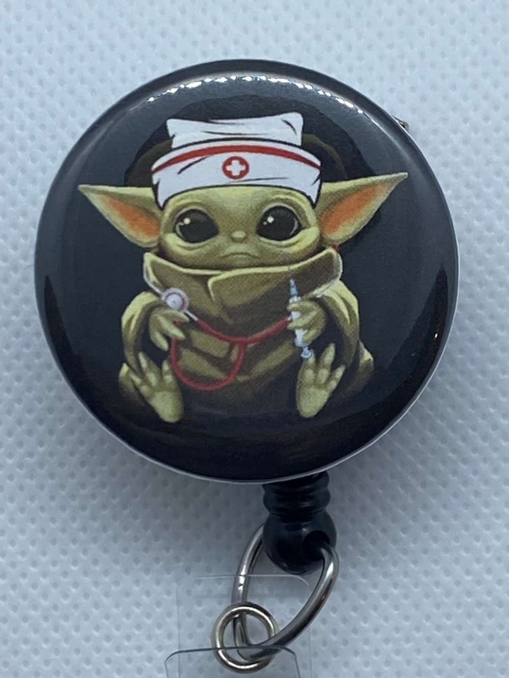 Baby Yoda Nurse RN Stethoscope Black Reel Badge