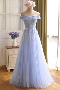 Image 1 of Blue Sweetheart Simple Tulle Party Dress, A-line Long Formal Dress Prom Dress