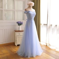 Image 2 of Blue Sweetheart Simple Tulle Party Dress, A-line Long Formal Dress Prom Dress