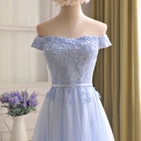 Image 3 of Blue Sweetheart Simple Tulle Party Dress, A-line Long Formal Dress Prom Dress
