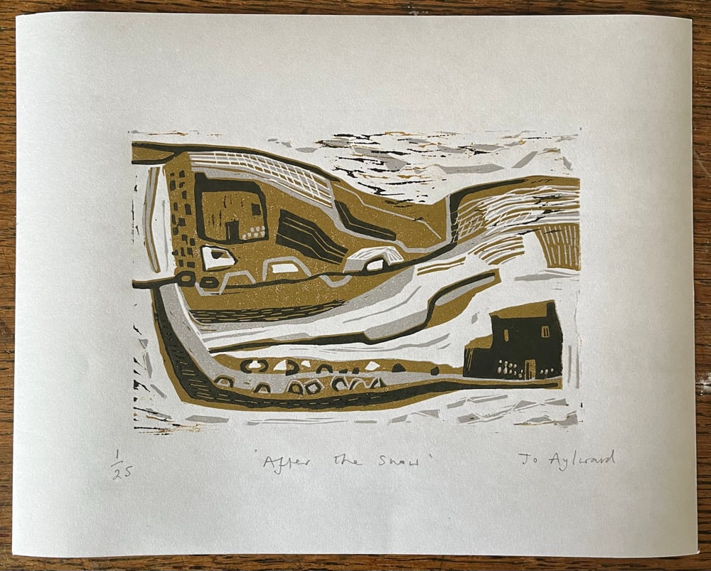 Image of After the snow,  reduction Lino print. 