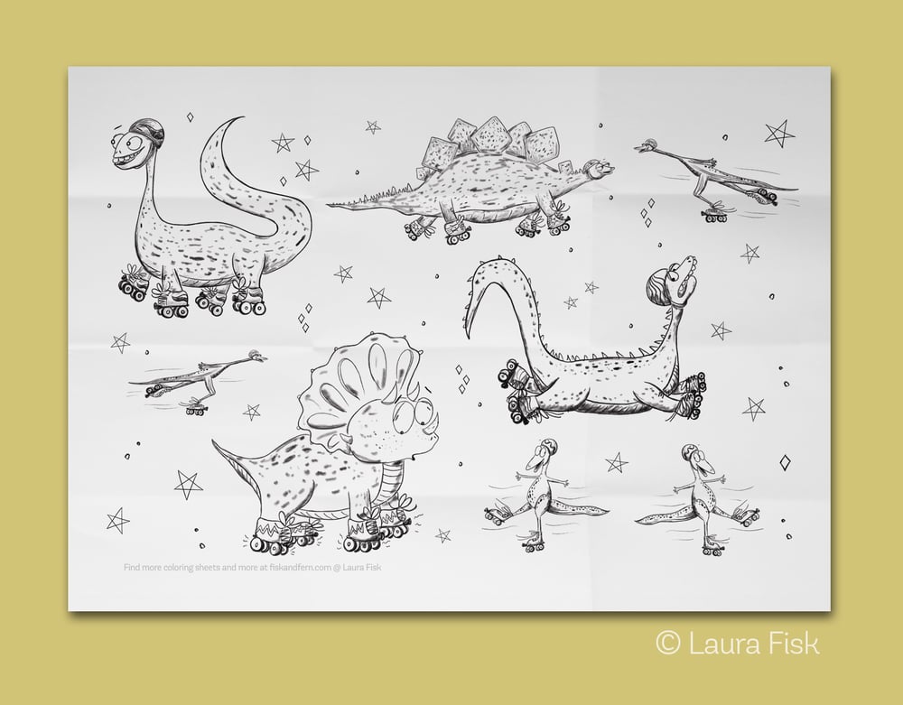 Image of Roller skating Dinosaurs Giant Coloring Page 24" x 36"