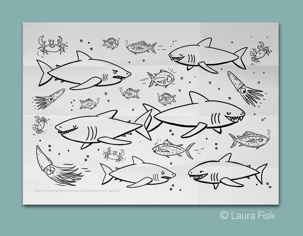 Image of Sharks in the Sea Giant Coloring Page 24" x 36"