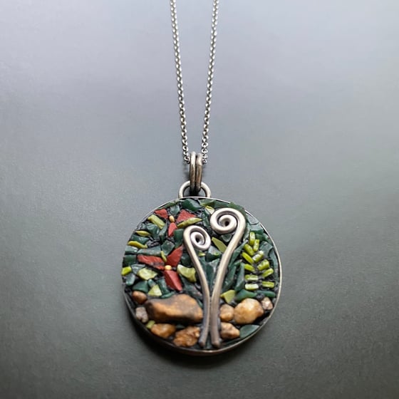 Image of Red Trillium with Fiddlehead Pendant