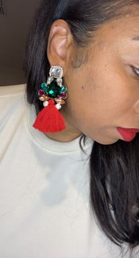 Image 2 of Bombshell tassel earrings-RED