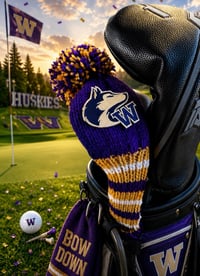 Image 2 of Washington HUSKIES custom Golf Club Cover hand knit logo College football fan  gift