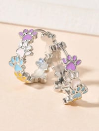 Image 1 of Colorful Paw Enamel Hoop Earrings 