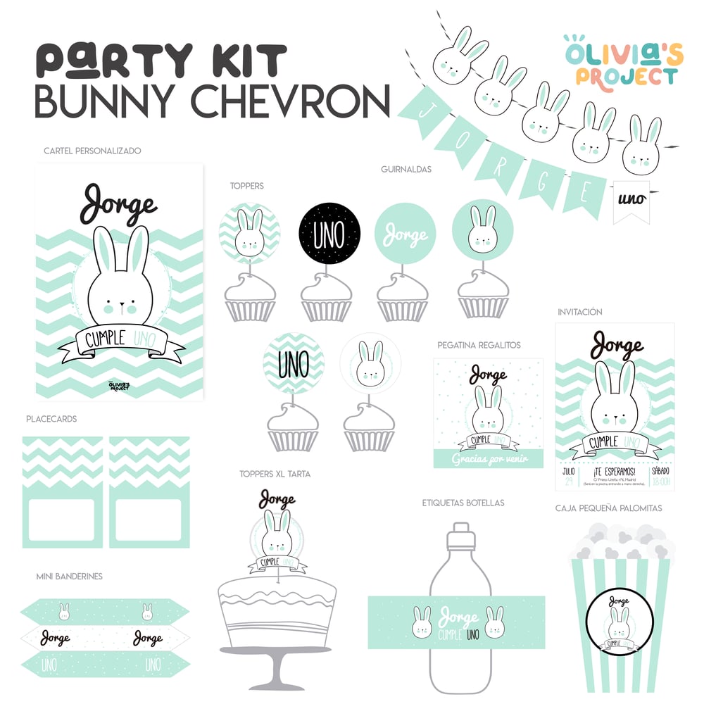 Image of Party Kit Bunny Chevron Impreso