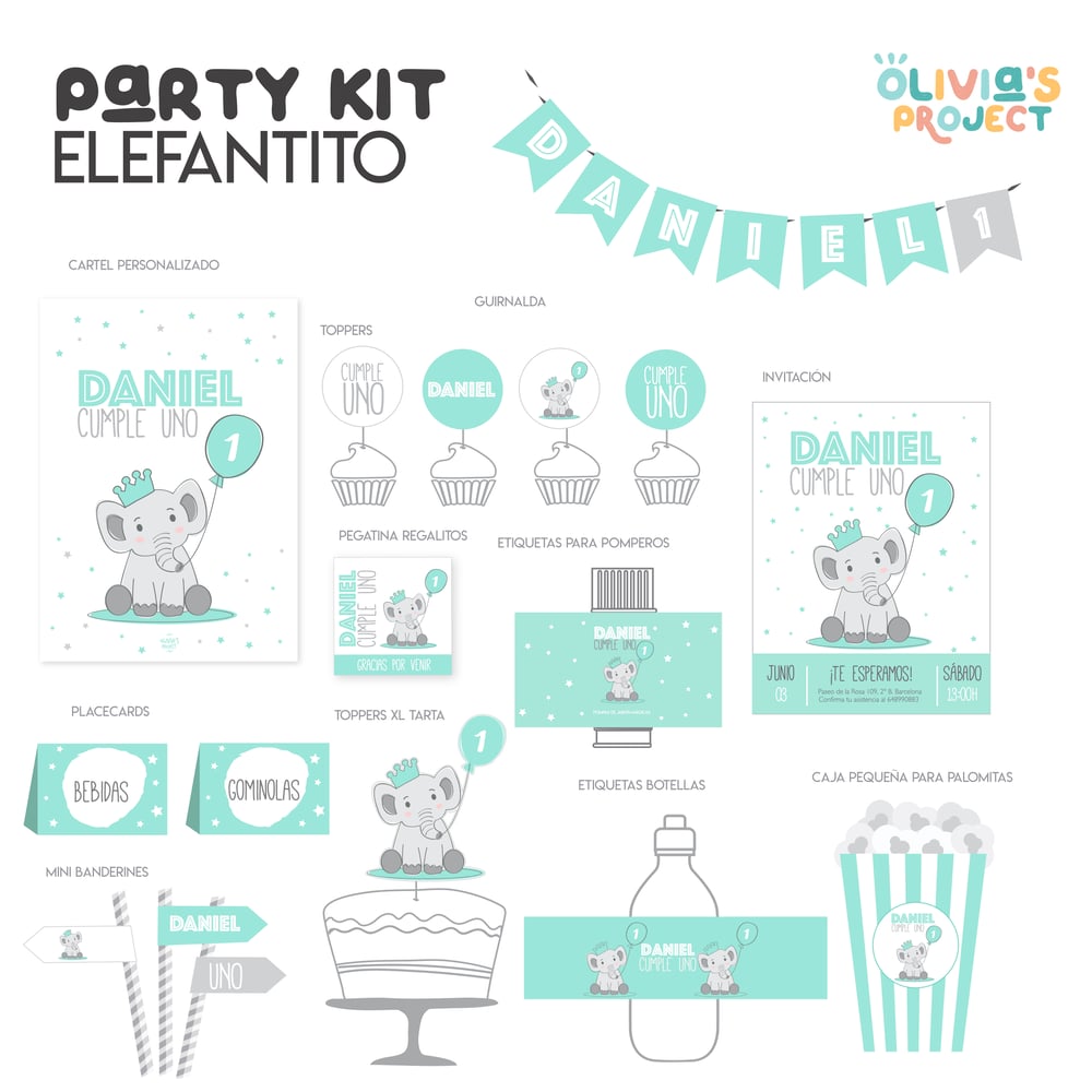 Image of Party Kit Elefantito Impreso