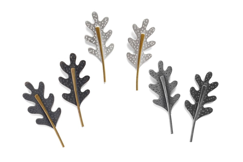 Image of Little oak leaf earrings oxidised