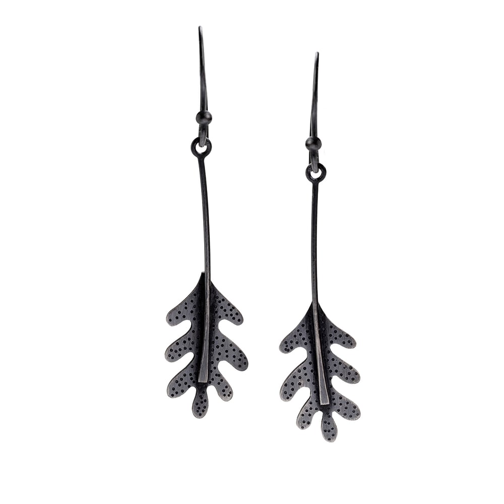 Image of Dangly oak leaf earrings oxidised