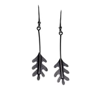 Image 1 of Dangly oak leaf earrings oxidised