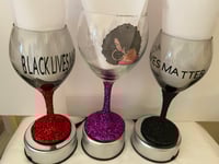 Image 1 of Personalize customize Glitter picture with quotes phrases wine glasses  all items are made to order 