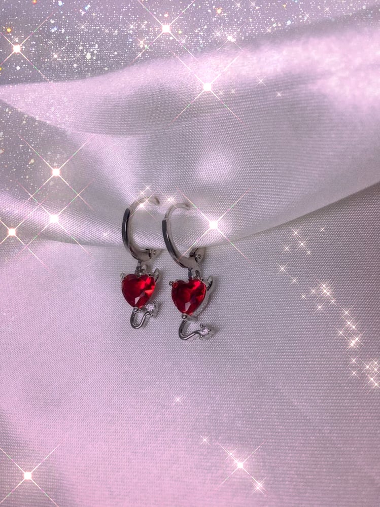 Image of -;- red lil devil heart hoops (silver or gold) -;-