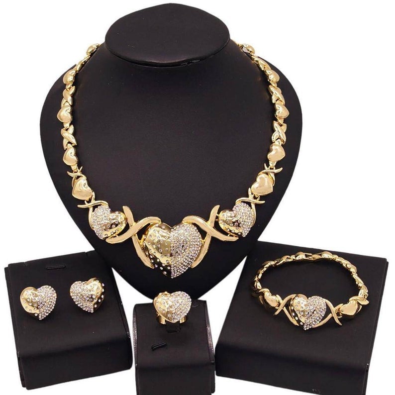 4Piece Two Toned XL Heart XOXO Set