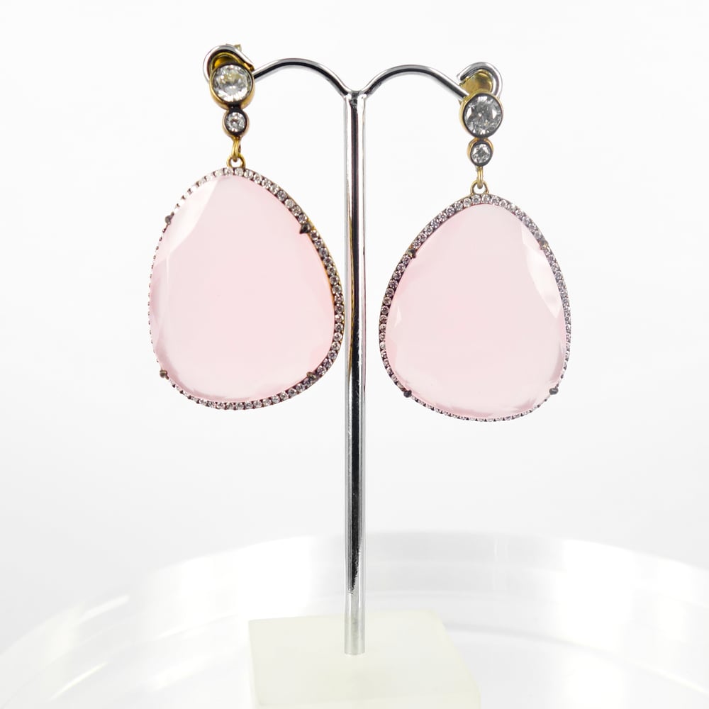 Image of Large rose quartz statement earrings. M2502