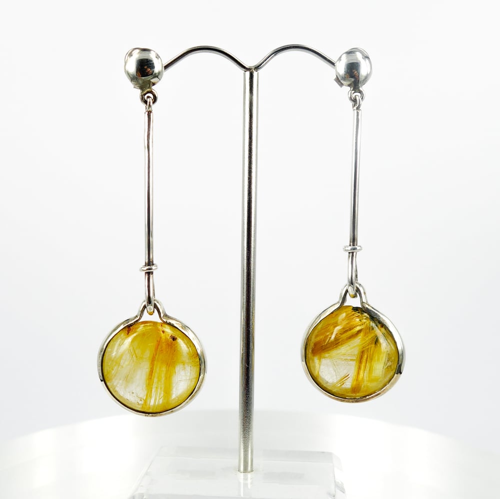 Image of Art nouveau rutilated quartz sterling silver drop earrings. M2991