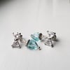 Tiny Aqua Bow Earrings (Silver)