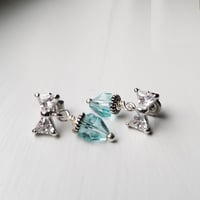Image 1 of Tiny Aqua Bow Earrings (Silver)