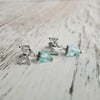 Tiny Aqua Bow Earrings (Silver)