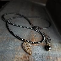 Image 2 of Pave Gold Leaf + Hematite Necklace