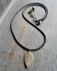 Image 1 of Pave Gold Leaf + Hematite Necklace