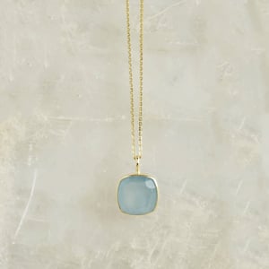 Image of Aquamarine cushion cut 14k gold necklace