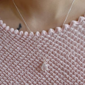 Image of Rose Quartz mixed cut water drop shape silver necklace