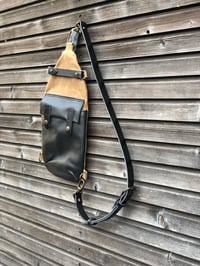 Image 3 of Spice waxed canvas sling bag / fanny pack / chest bag / day bag/ with leather shoulder strap