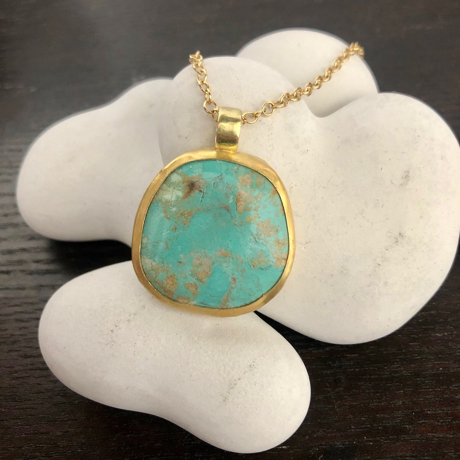 Natural Chunky Turquoise Set In 22k Gold Heike Grebenstein Fine Jewelry