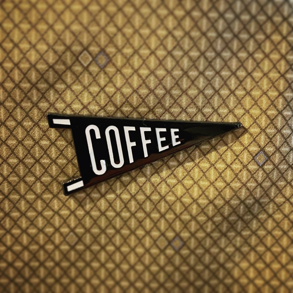 Image of COFFEE PENNANT Lapel Pin, Black with White fill