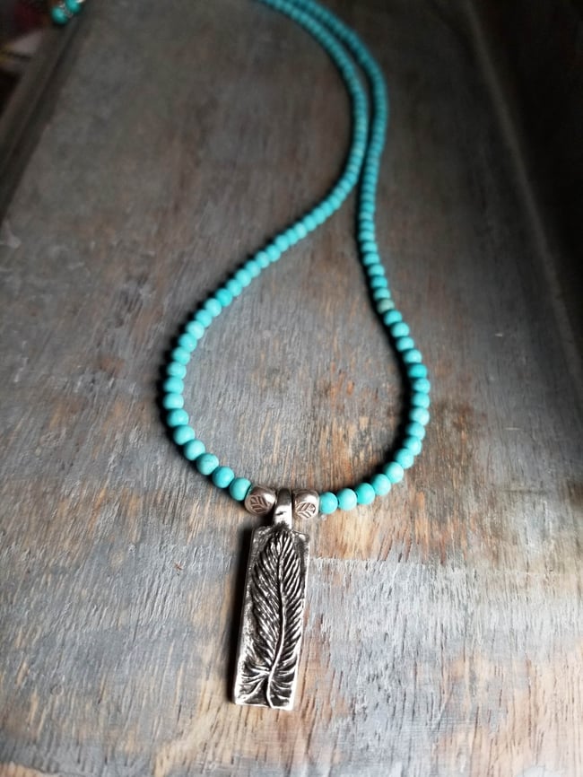 Feather + Turquoise Necklace