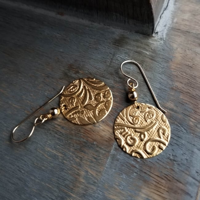 Textured Vine Disc Earrings