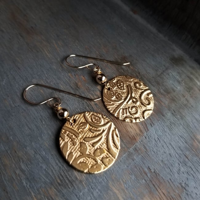 Textured Vine Disc Earrings