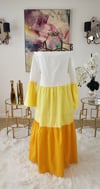 Yellow Color Block Off The Shoulder Dress