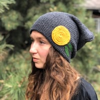 Image 1 of Slouchy Hat- Golden Yellow Flower