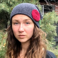 Image 1 of Slouchy Hat-Deep red flower 