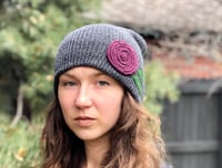 Image 1 of Slouchy hat- purple flower 