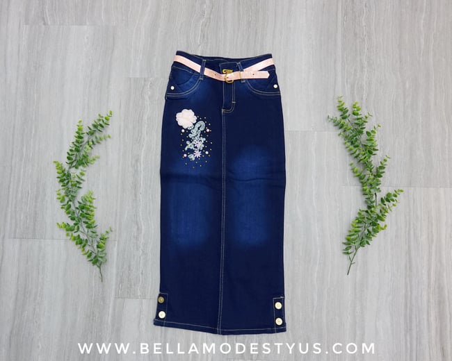 Paloma Pearl Denim Skirt | Bella Modesty